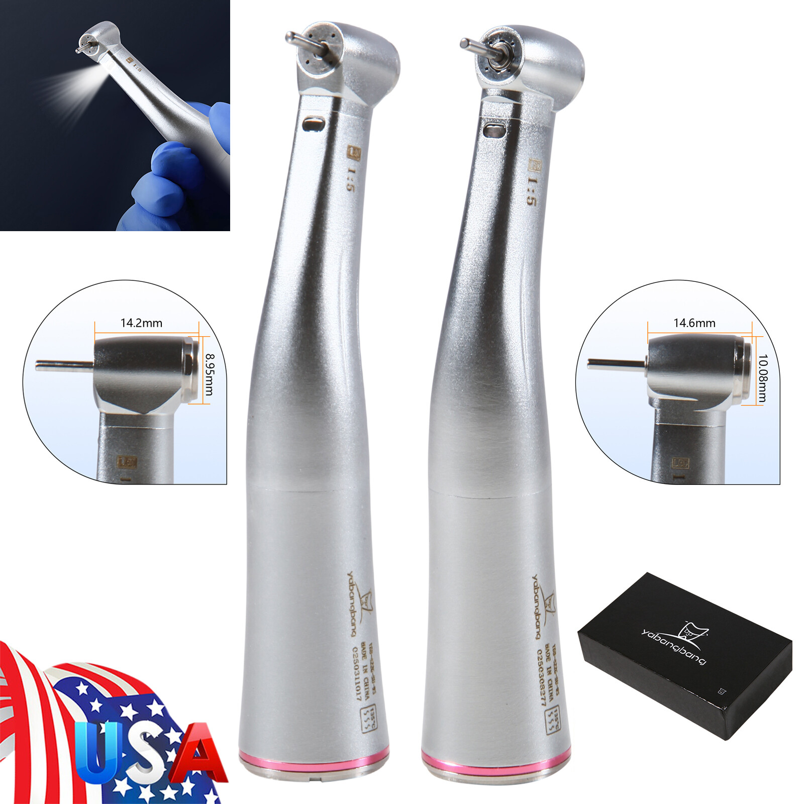 Dental 1:5 Increasing Handpiece Contra Angle LED Fit KAVO NSK Electric Motor BK
