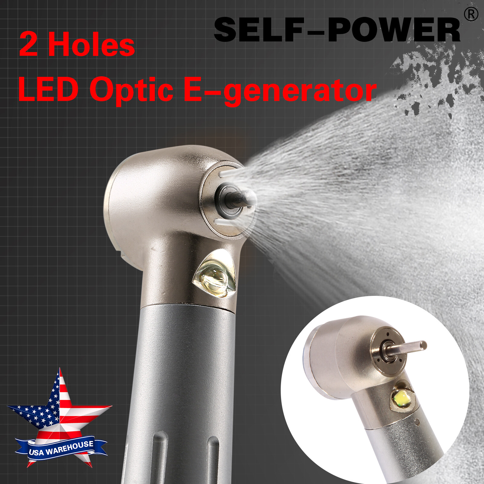 Dental LED Fiber Optic E-generator High Speed Handpiece 3-Spray 2/4Hole Push YCE