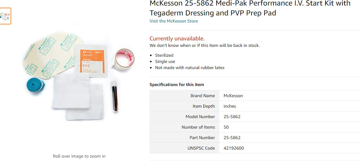 (5) McKesson 25-5862 Medi-Pak Performance I.V. Start Kit with Tegaderm Dressing