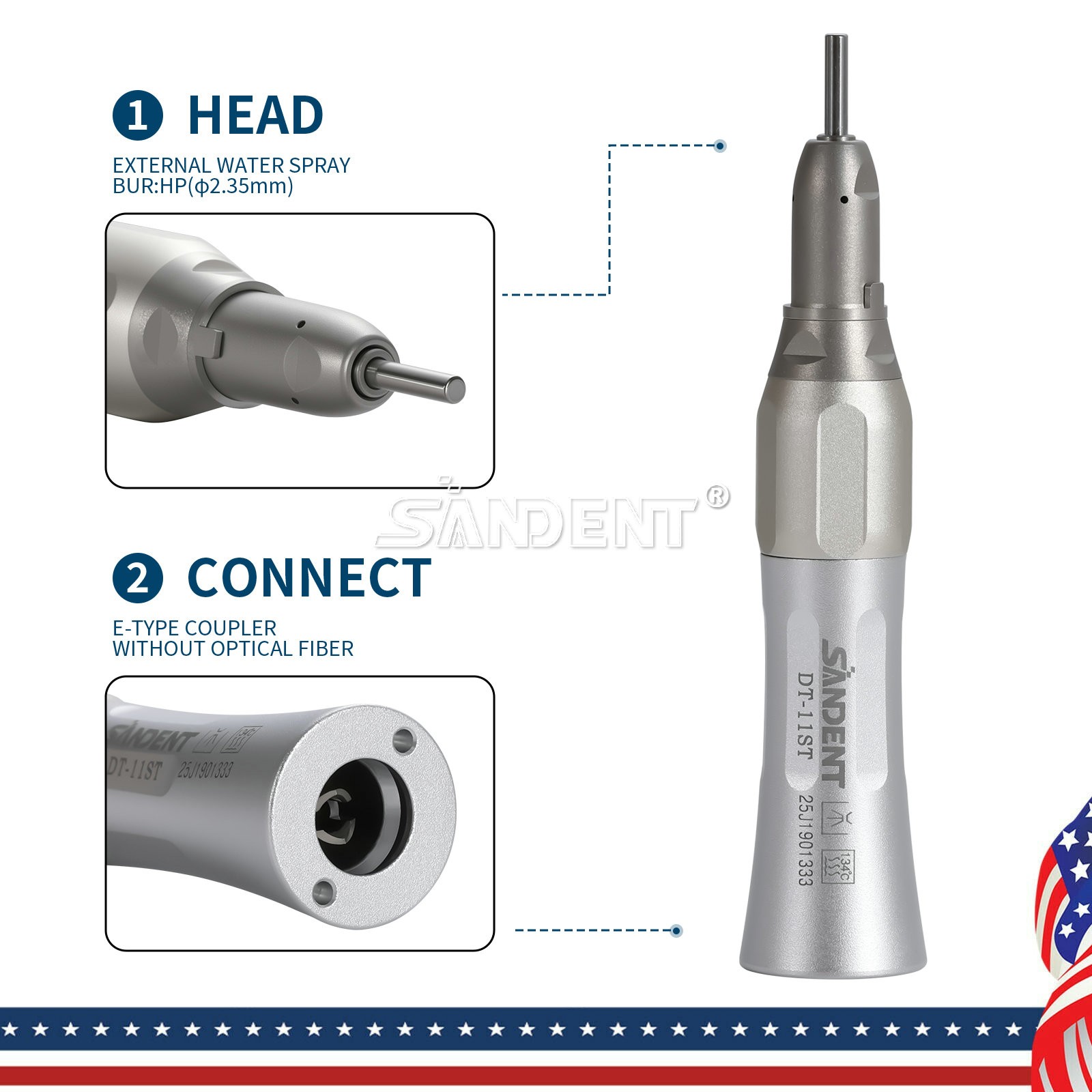 Dental Low Speed Handpiece Kit 4H Contra Angle Straight Air Motor External Spray