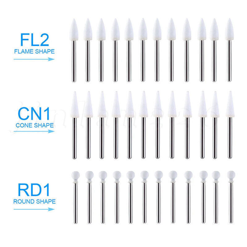 Dental White Polishing Stone Flame Cone Round/Ceramic Diamond Grinding Burr Bur