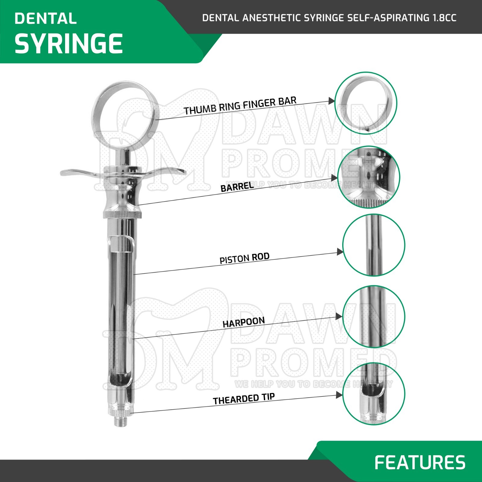 12 German Grade Dental Anesthetic Syringe Self-Aspirating 1.8CC Surgical Inst