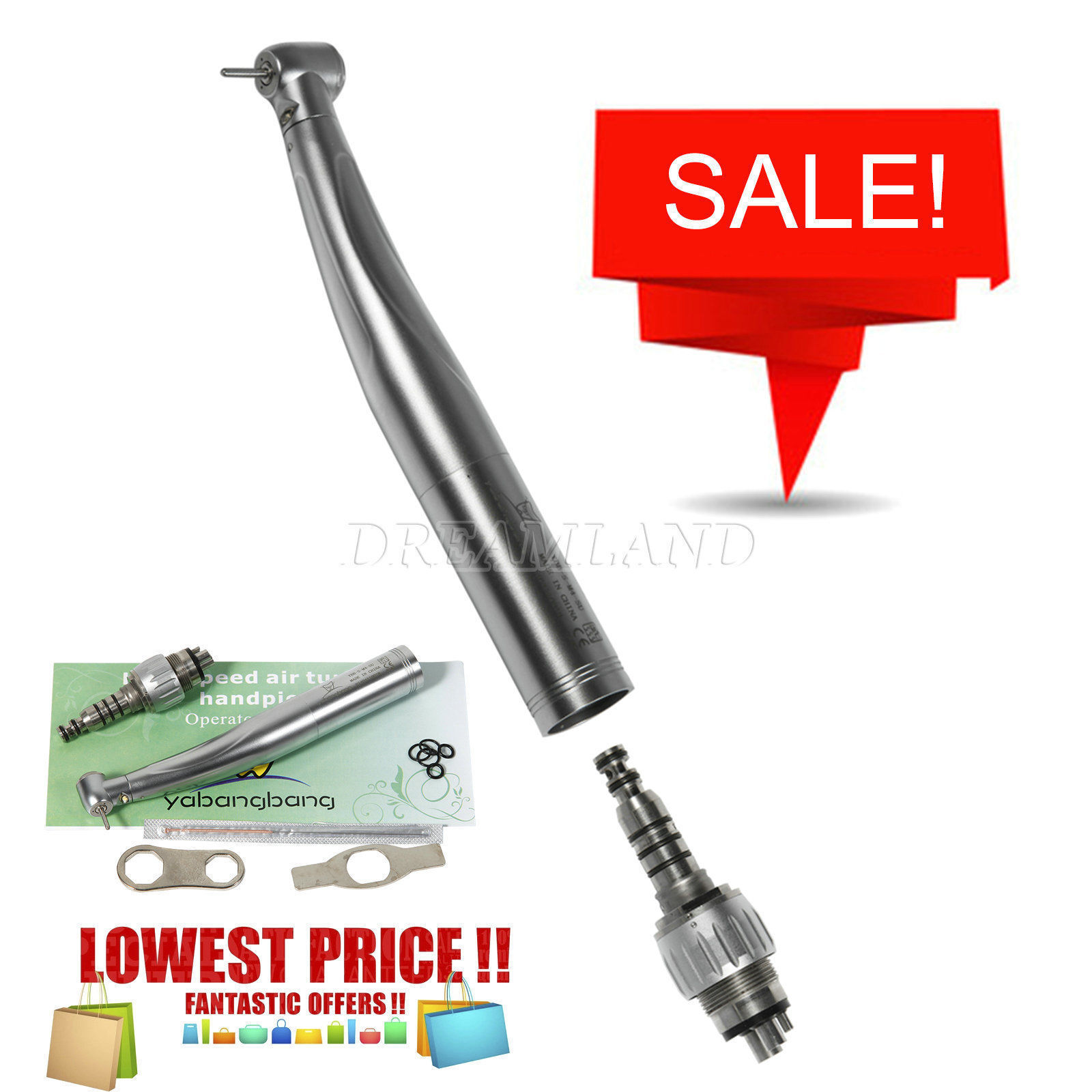 KAVO Style Dental LED E-generator Fiber Optic High Speed Handpiece+4Hole Coupler