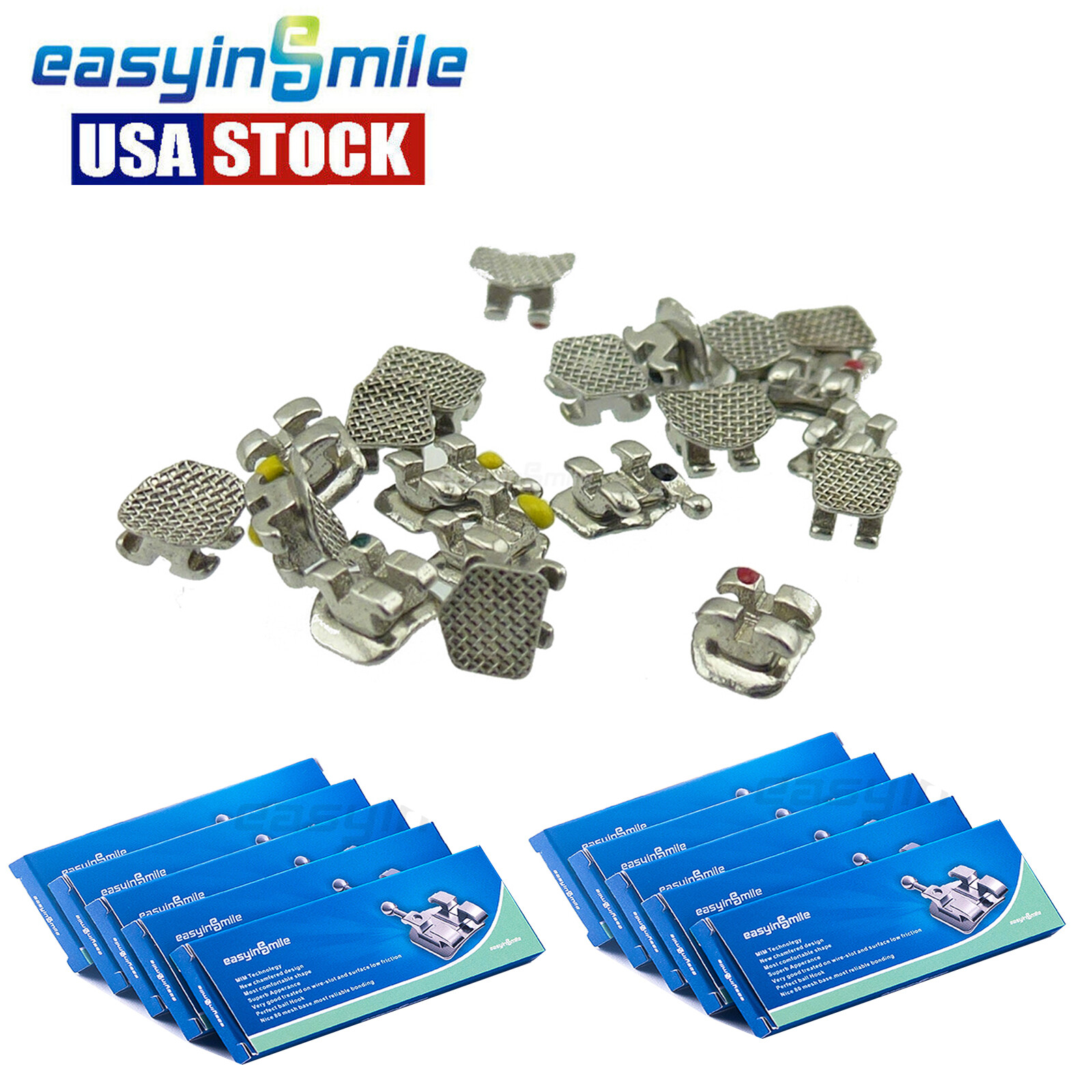 10kits Dental Orthodontic Brackets Mini Metal Braces Roth/MBT 022 Slots 345 Hook