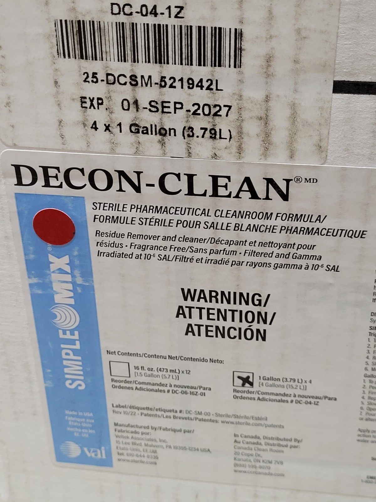 4×1 Gallon Bottles DECON-CLEAN Residue Cleaner DC-04-12 Expires 9/1/2027