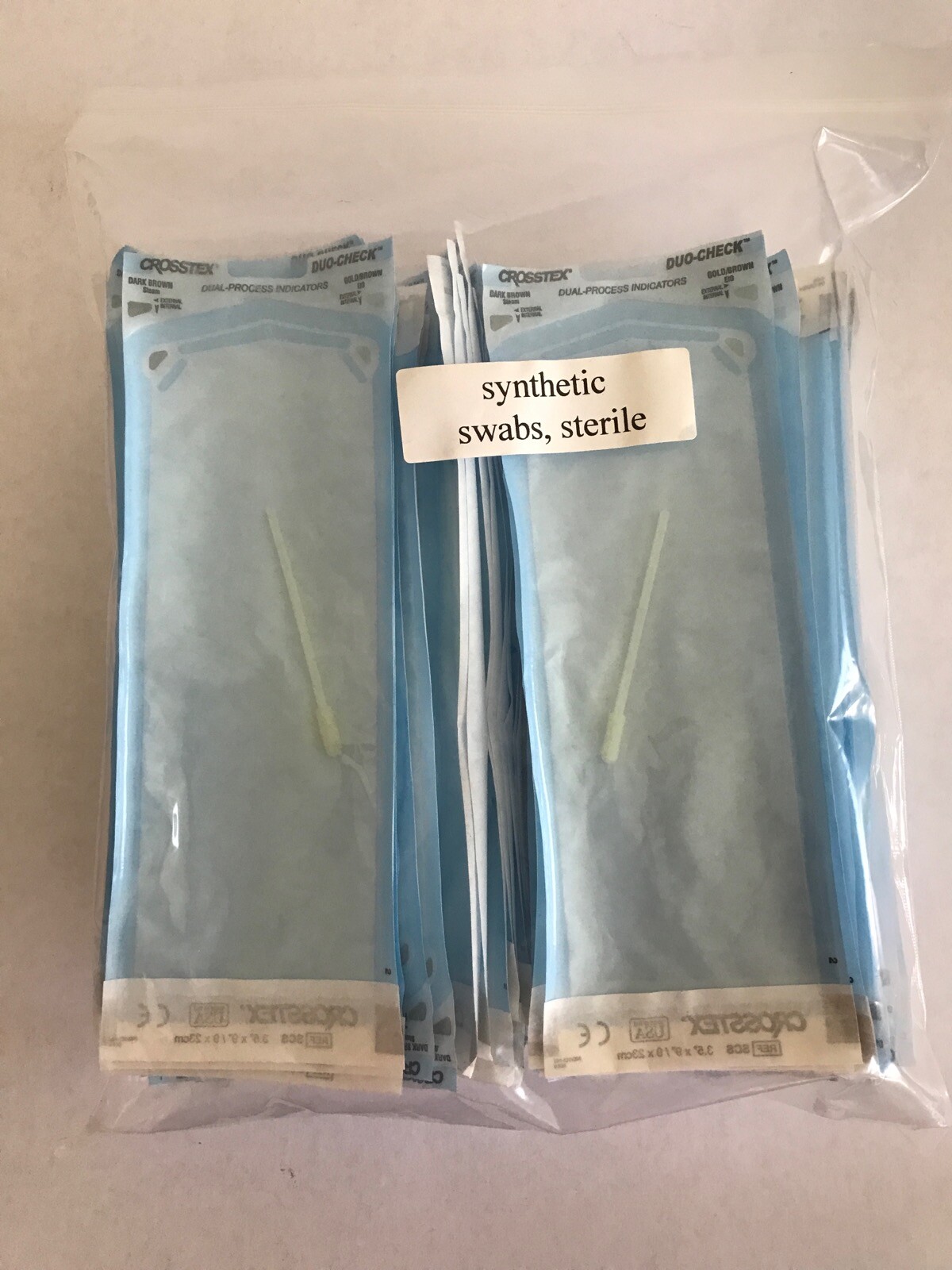 (92) CROSSTEK Duo-Check Heat Seal Sterilization Pouches w/ 3” Swab 3.5×9” SCS