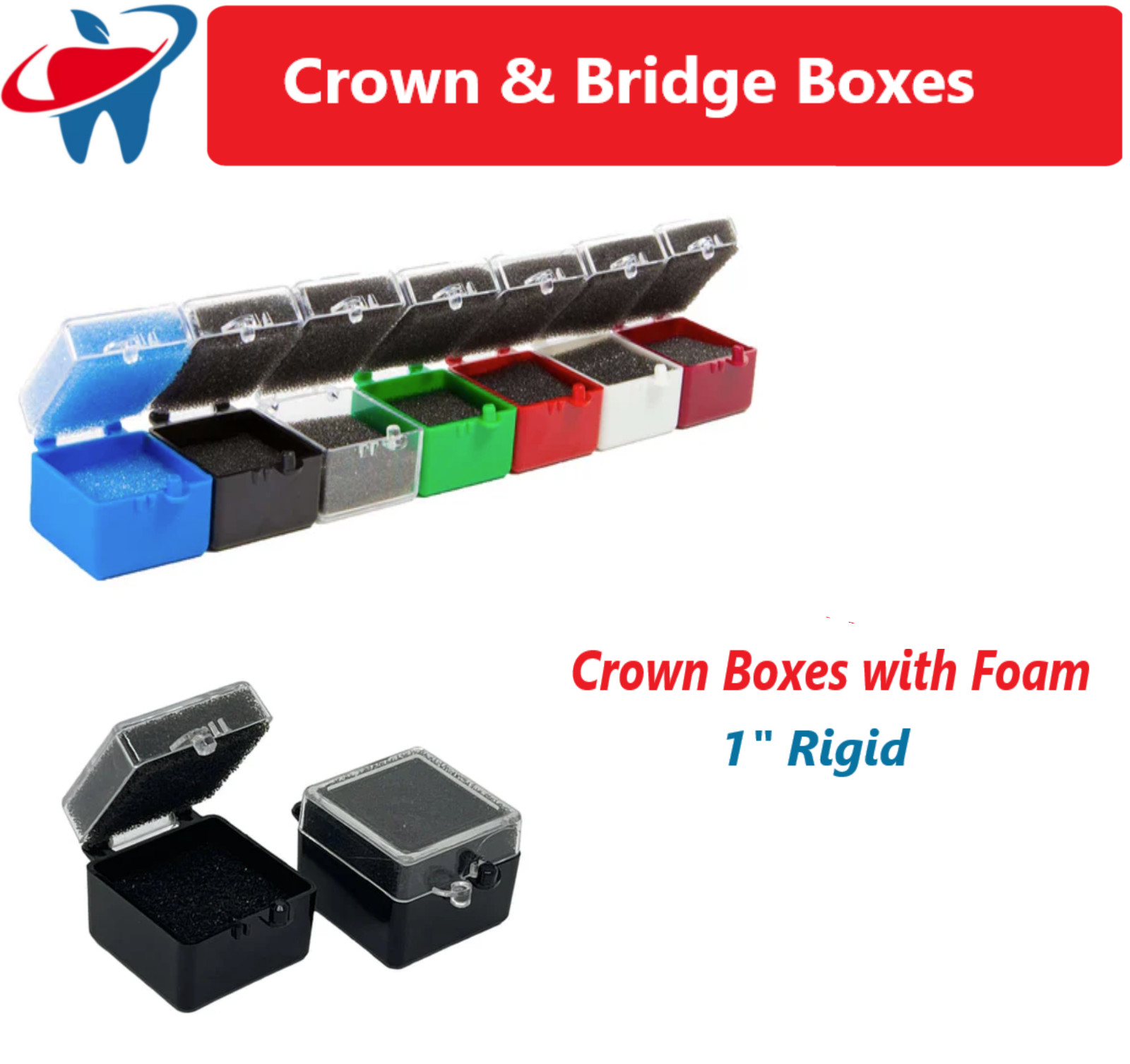 Dental Lab Rigid Crown Box 1″ or 2″ Rigid Box Pre Packed w/Foam, Assorted Color