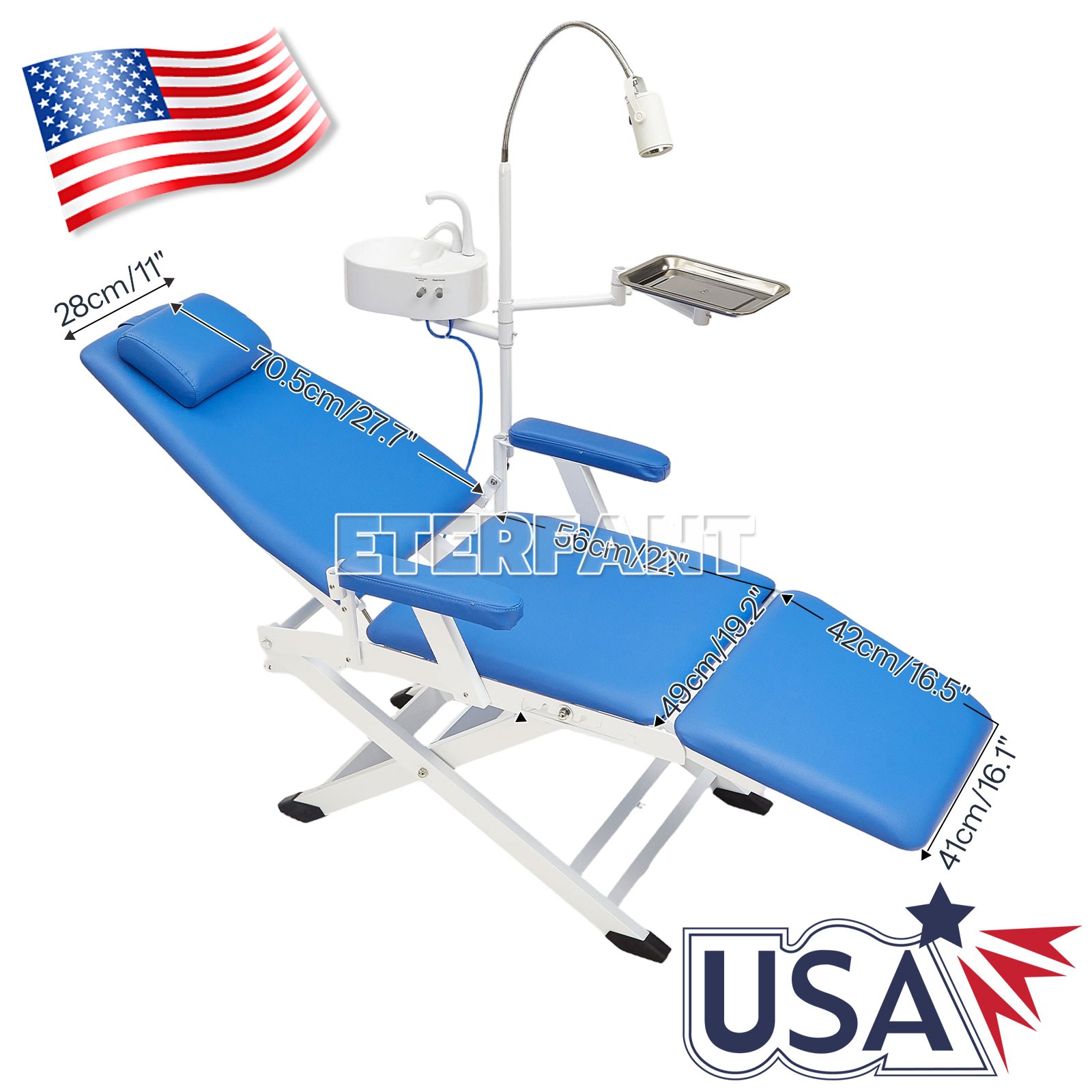 Dental Folding Chair+Air Turbine+LED Light+Tray/Delivery Treatment Cart Mobile