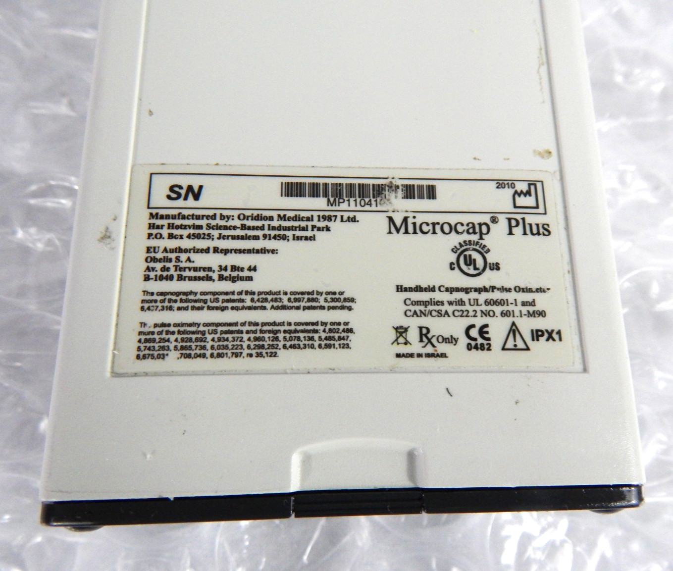 ORIDION MICROCAP PLUS HANDHELD CAPNOGRAPH S/N 105