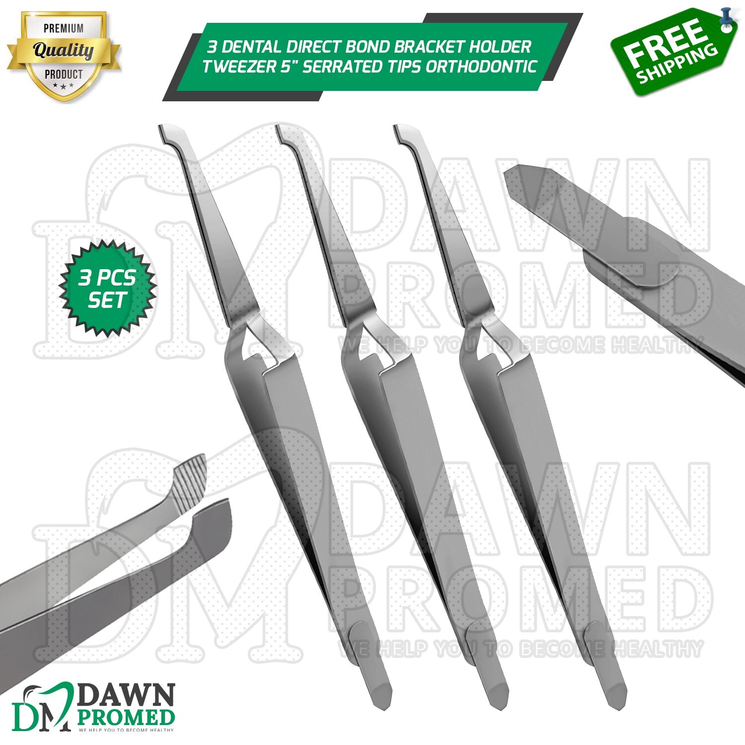 3 Pcs Direct Bond Bracket Holder Tweezer 5″ Serrated Tips Orthodontic German Gr