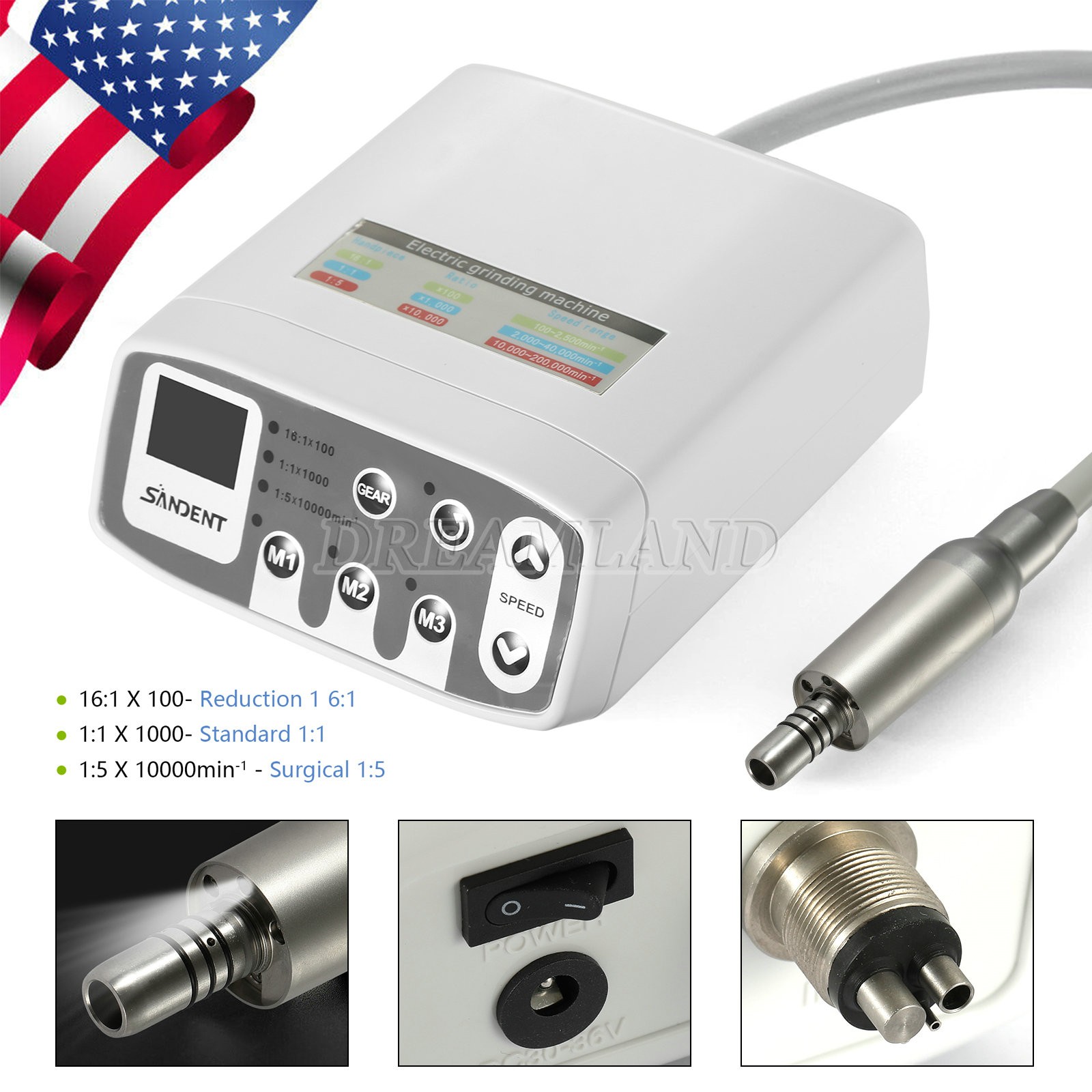 SANDENT Dental Brushless Electric Micro Motor/ 1:1 LED Low Speed Contra Angle