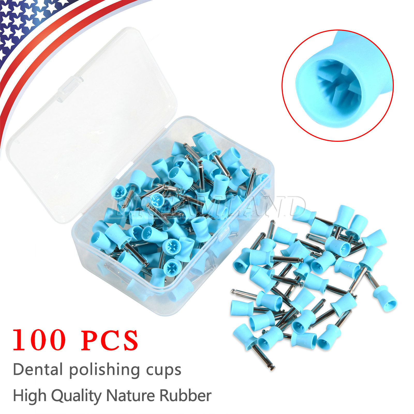 100x Dental Latch type Rubber Polishing Cups Brushes Tooth Prophy Polisher blue