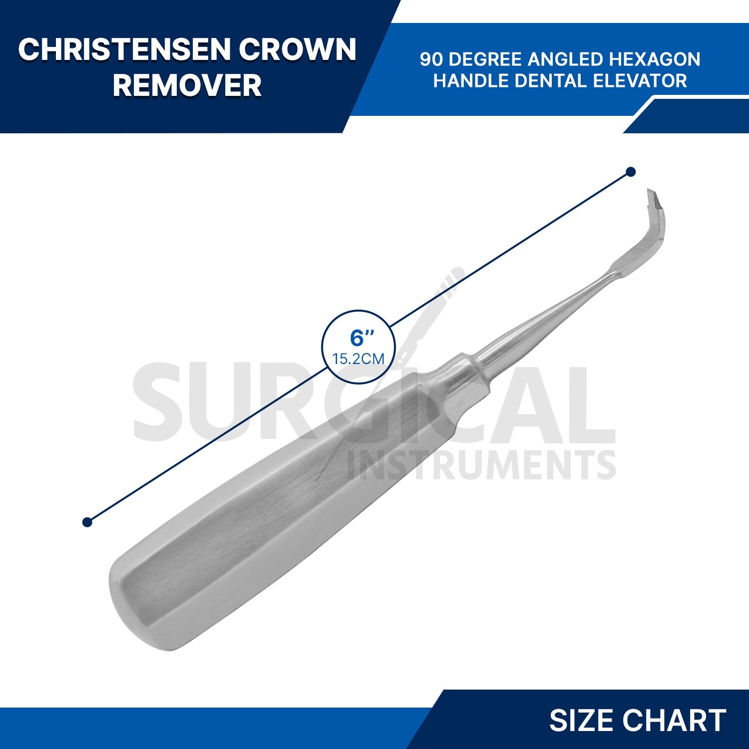 Christensen Crown Remover, 90 Degree Angled Hexagon Hdl. CRCH2 Dental Elevator