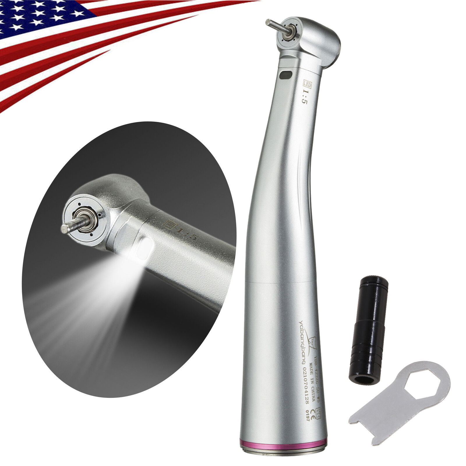 NSK Style LED Dental Electric 1:5 Contra Angle Increasing Speed Handpiece YBB