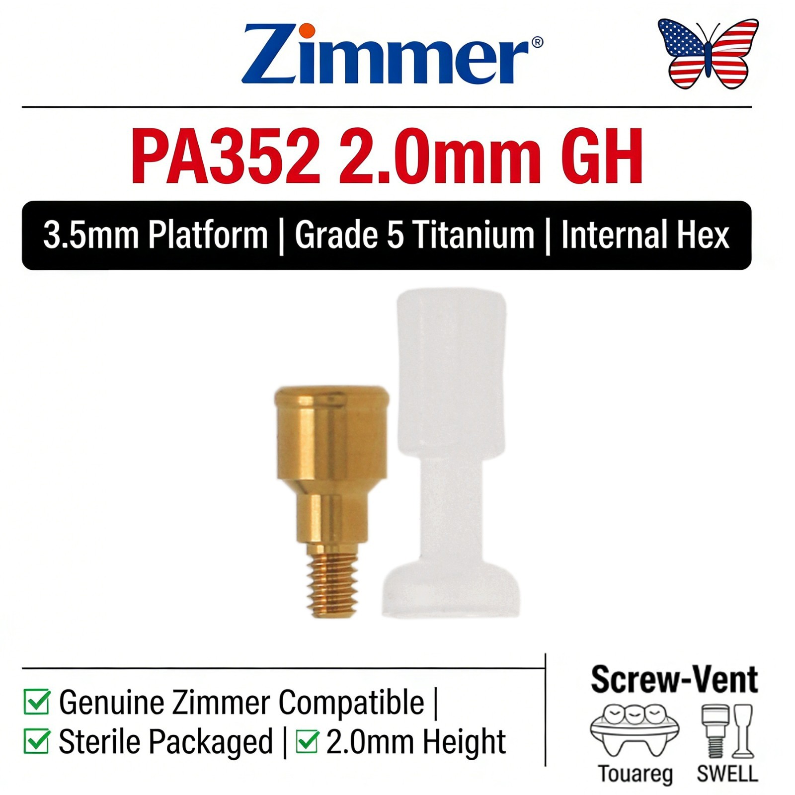 Dental Overdenture Locator Abutment Fit Zimmer/Adin/Mis Internal Hex 3.5mm/4.5mm