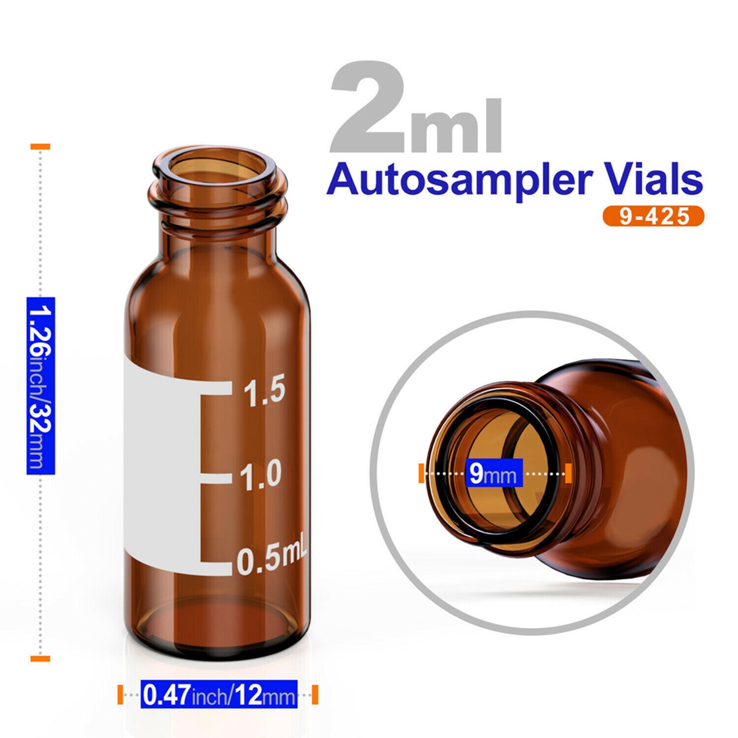 1000Pcs Lab 9mm Screw Thread Autosampler Vials 2ml Borosilicate Glass f/Agilent