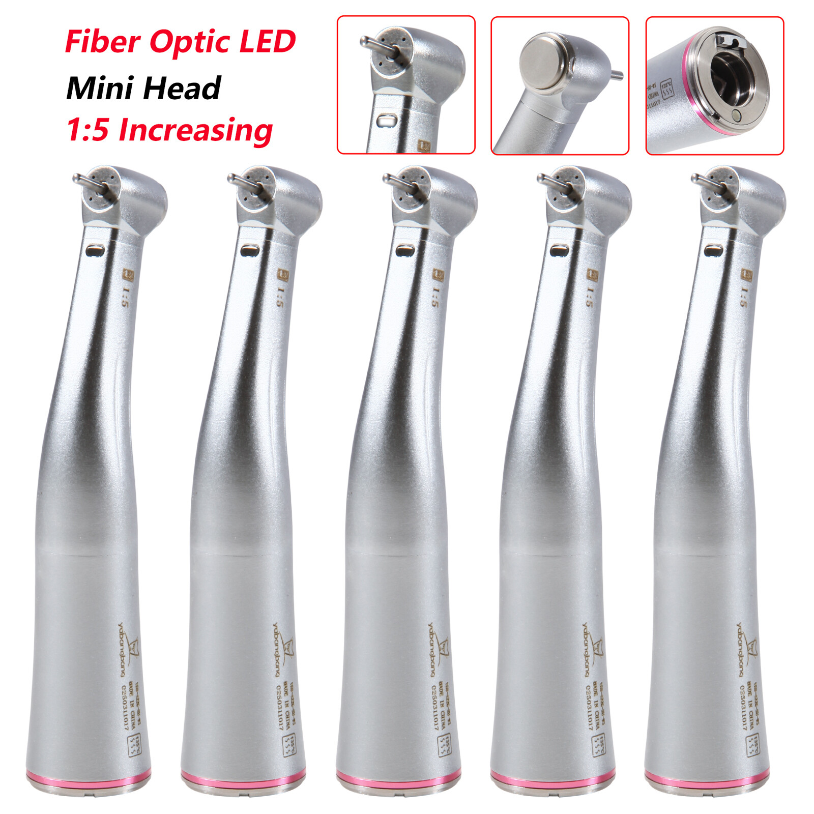 1-10 Dent 1:5 Optic LED Contra Angle Increasing Handpiece Mini Head Red Ring