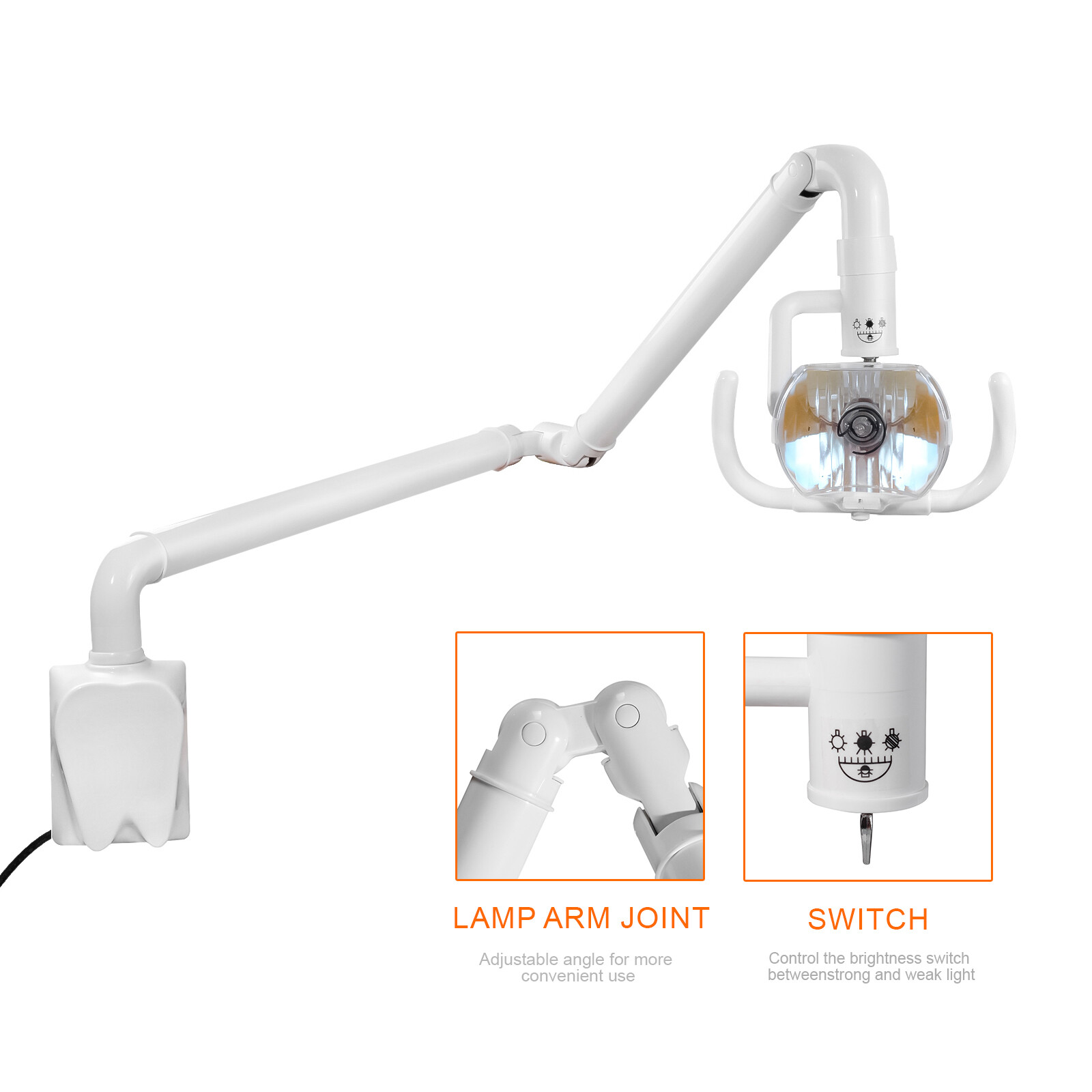 50W Wall-Mounted Dental Surgical Halogen Light Shadowless Lamp Light with Arm US