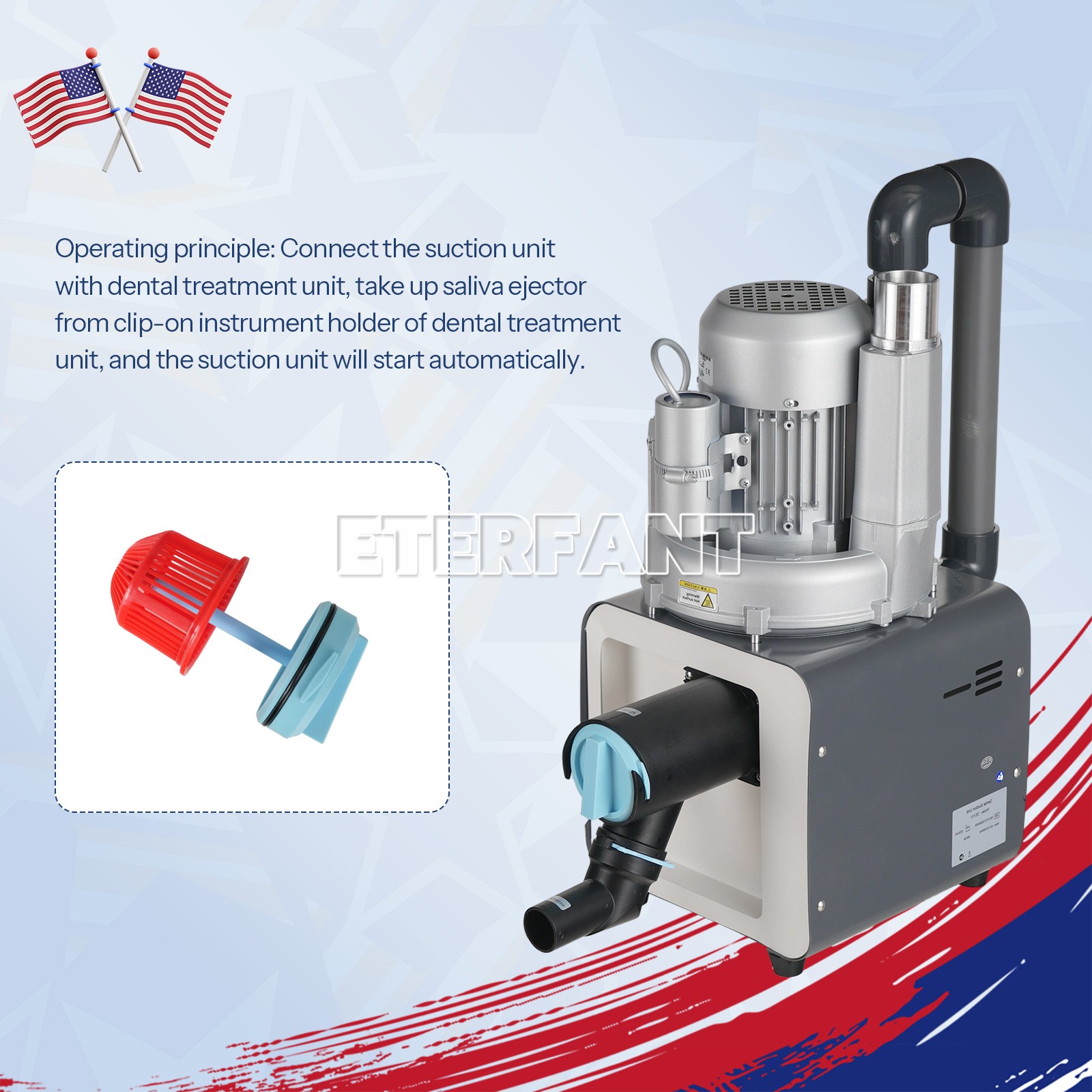 DE-001/DE101 Dental Electric Suction Machine Vacuum System Semi-Dry Equipment US