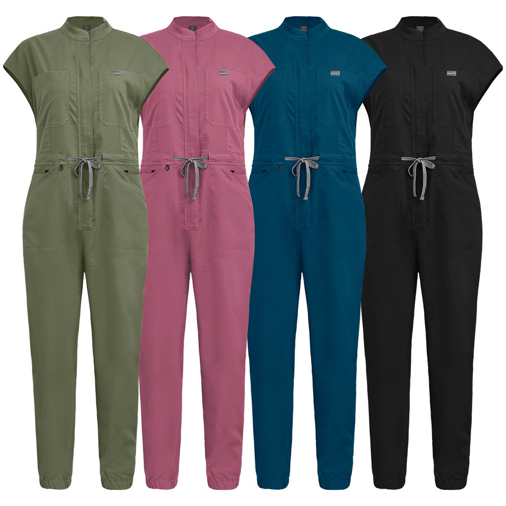 Women’s Anti-wrinkle Short Sleeve Jumpsuit Medical Nursing Uniform Scrub Sets