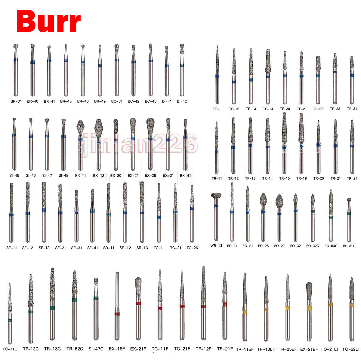 100pcs Dental Diamond Burs for High Speed Handpiece Friction Grip Burs 1.6mm USA