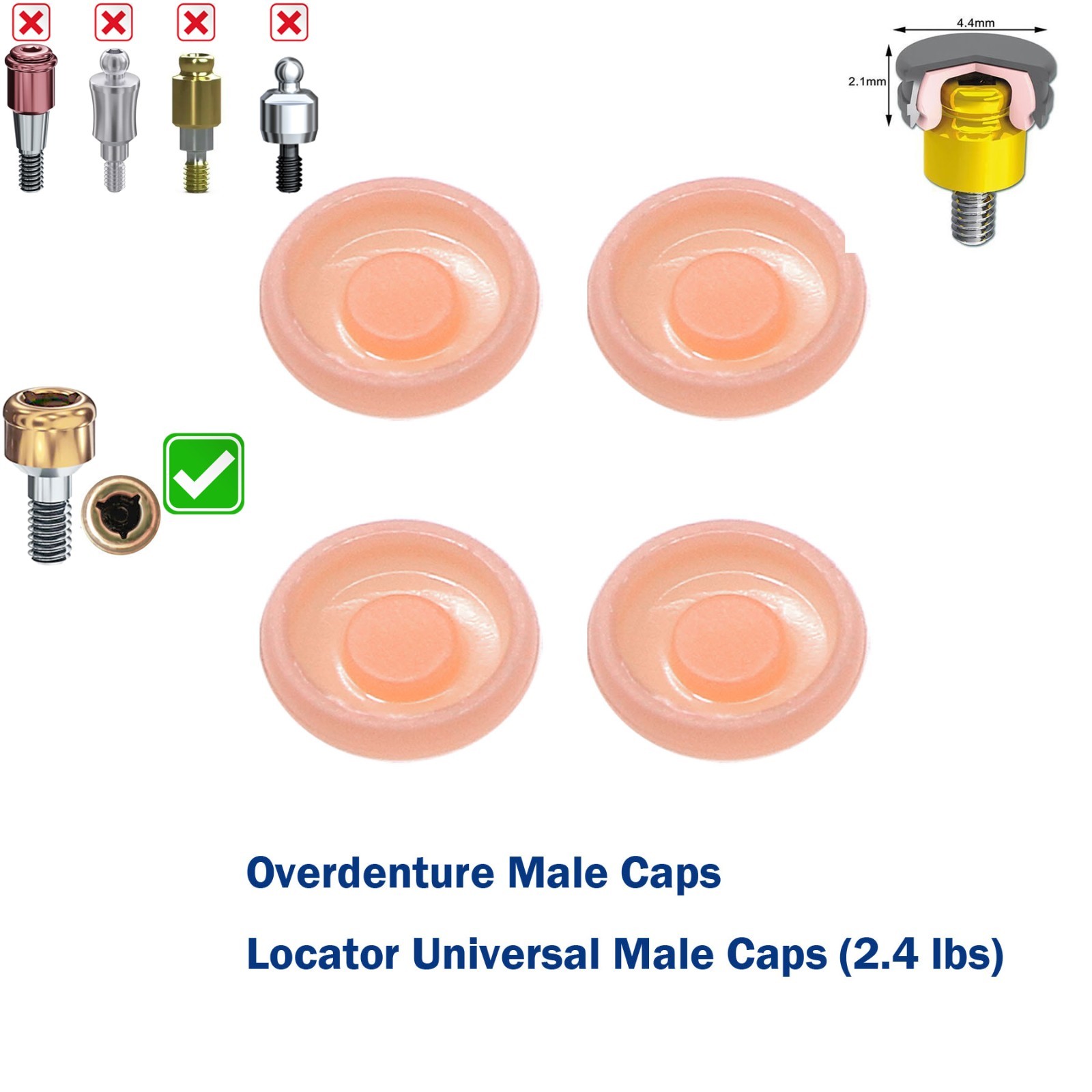 US Dental Overdenture Locator Abutment Implant Retention Cap 4/8/12/20Pcs