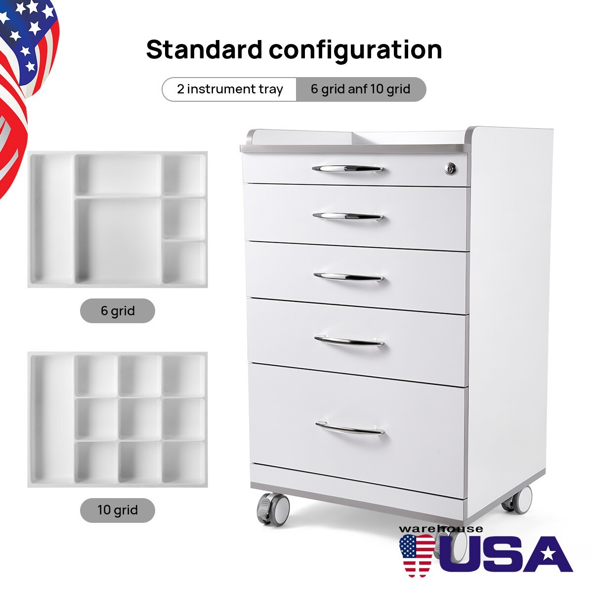 Dental Unit Chair Computer Controlled DC Motor /Mobile Storage Cabinet 4 Drawers