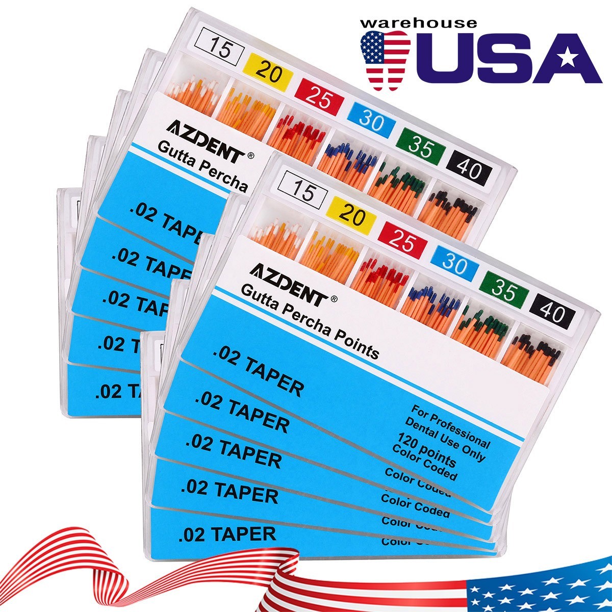 Dental Gutta Percha Points 0.02,15-40# Taper Assorted for Endodontic Root Canal