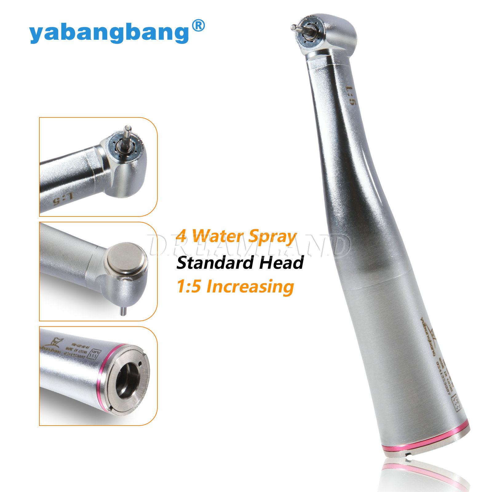 Dental 1:5 Increasing Contra Angle Handpiece ceramic bearing 4 inner Spray red