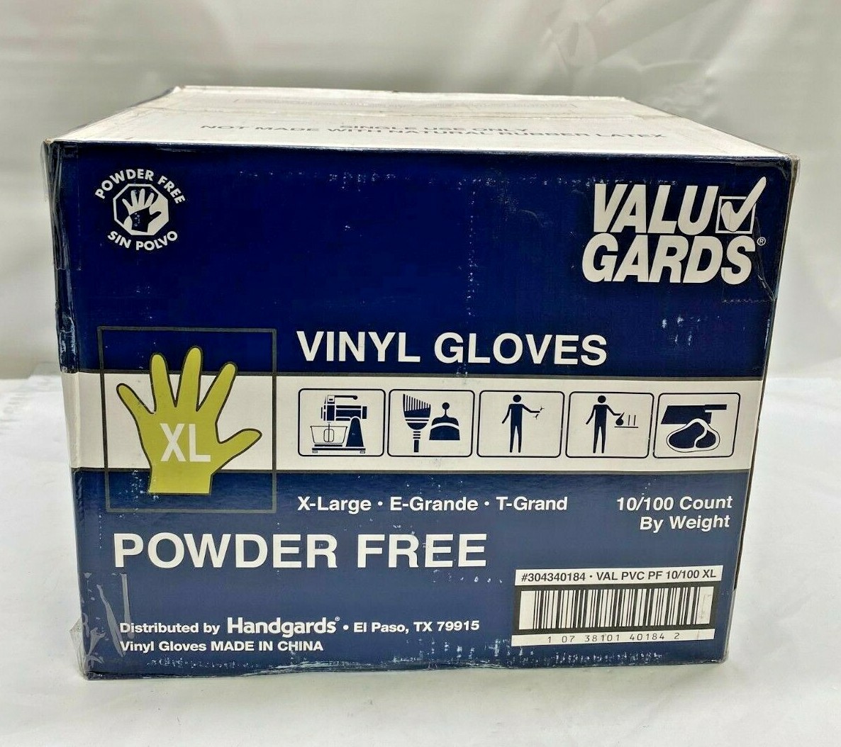 *Case of 10 boxes* Valugards Vinyl Glove, Powder Free, Extra Large, 304340184