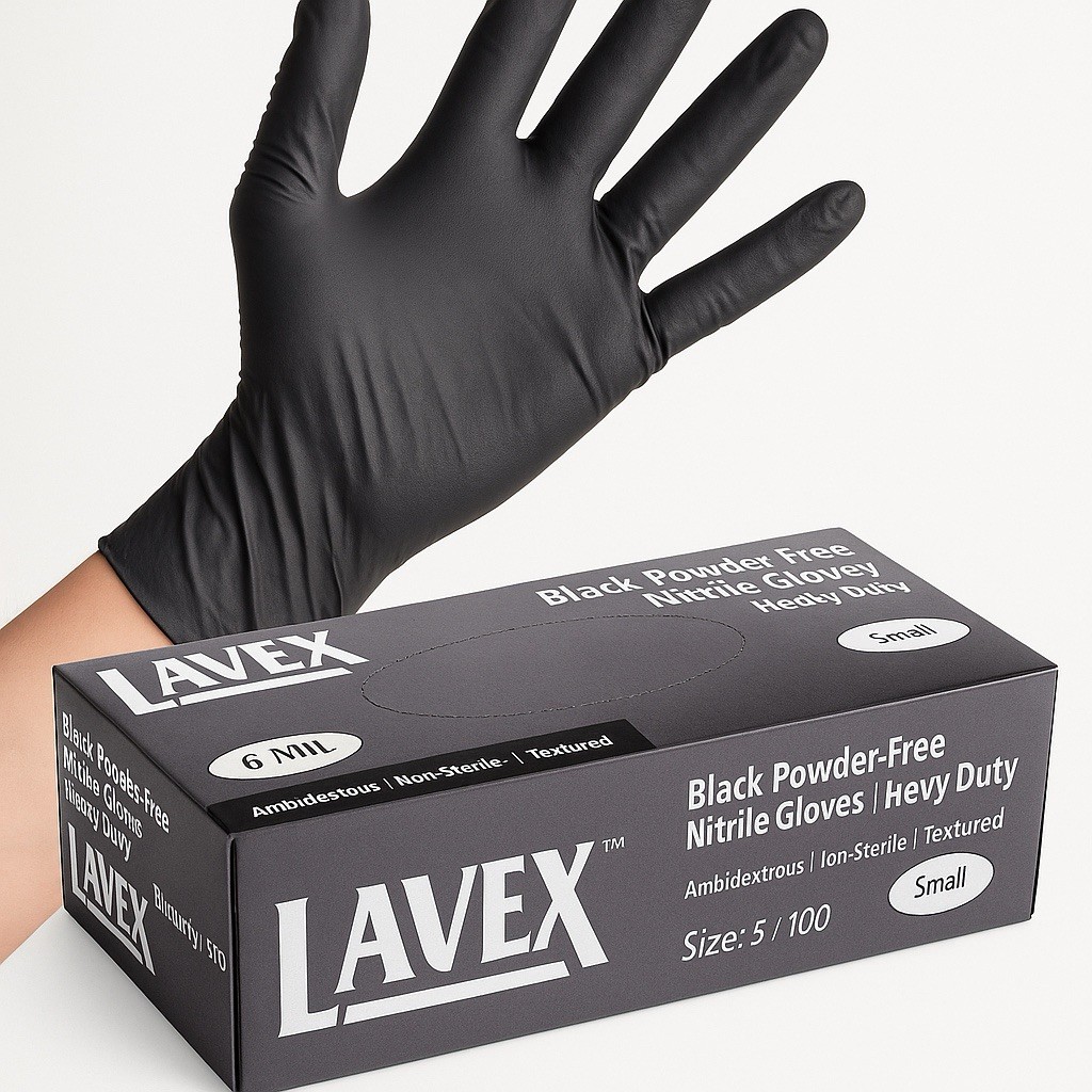 Lavex Pro 6 Mil Black Nitrile Gloves Small 100ct | Heavy-Duty Powder-Free