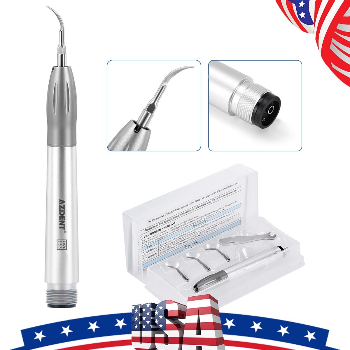 AZDENT Dental Super Sonic Air Scaler Handpiece Cavitron 2H With Tips G1 G2 G4