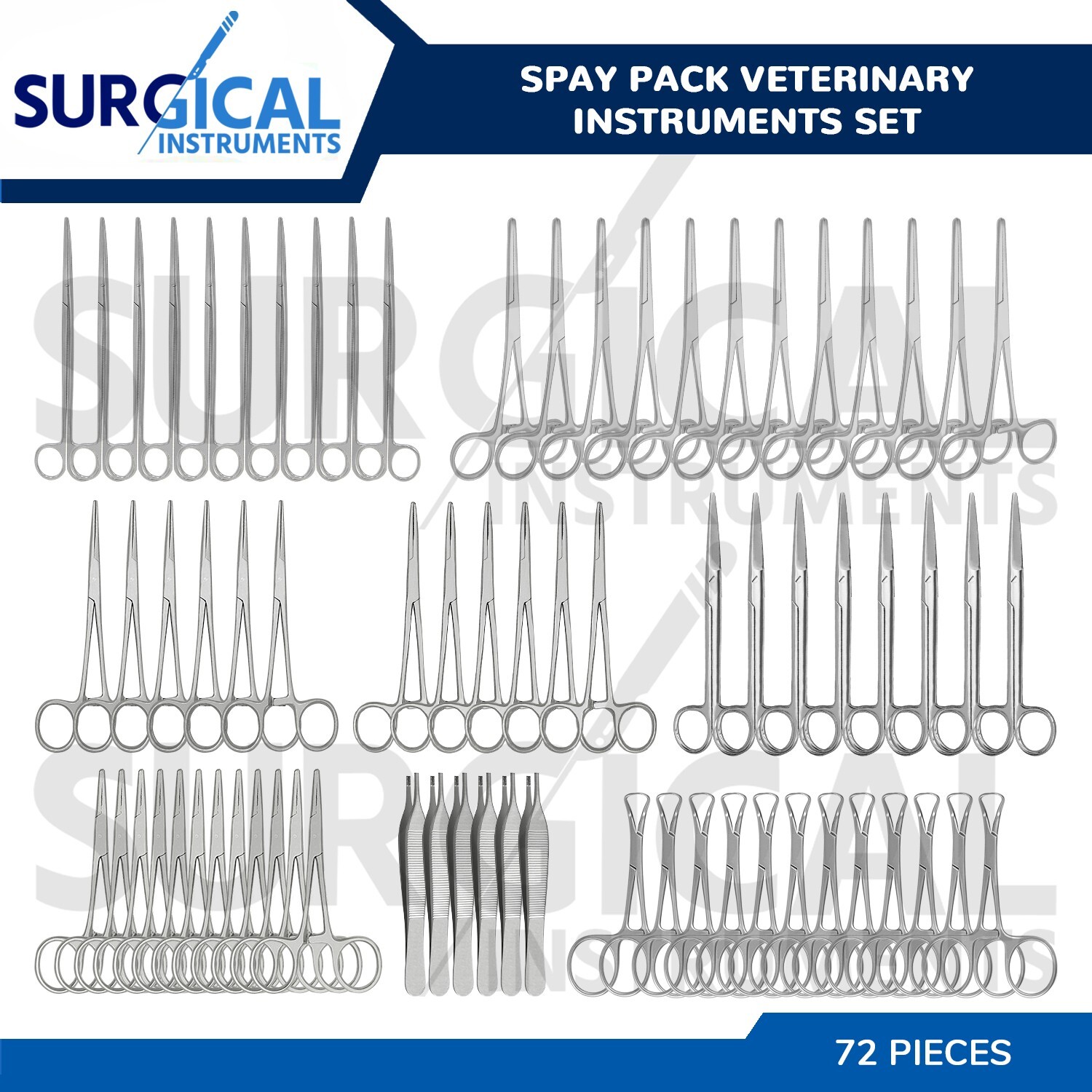 72 Pcs Veterinary Instrument Set Surgical Medical Spay Pack Forceps German Grade