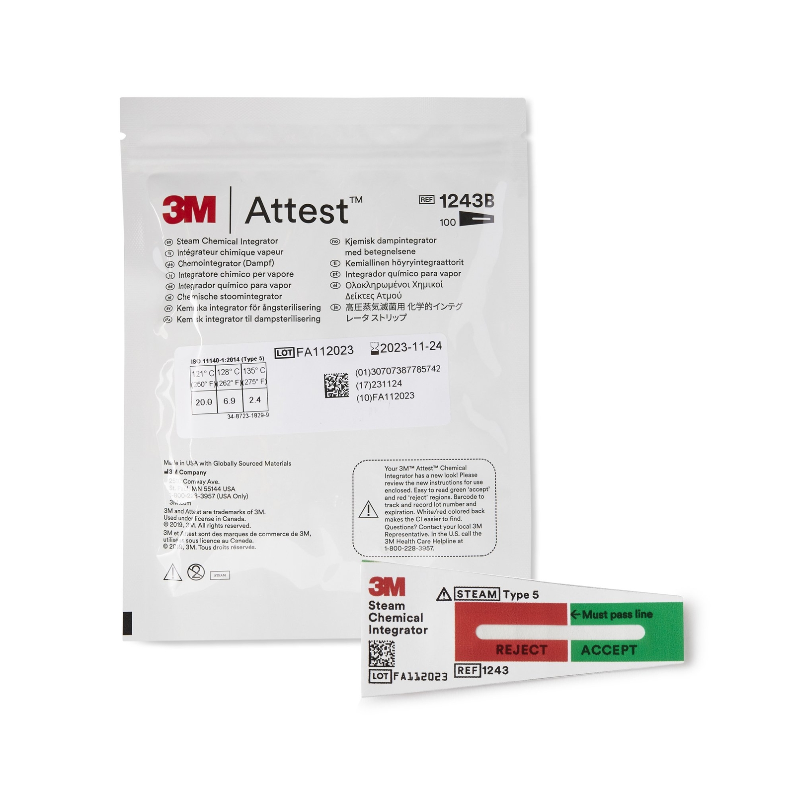 Attest Sterilization Chemical Integrator Strip 2 Inch 1243B – (100 Ct)