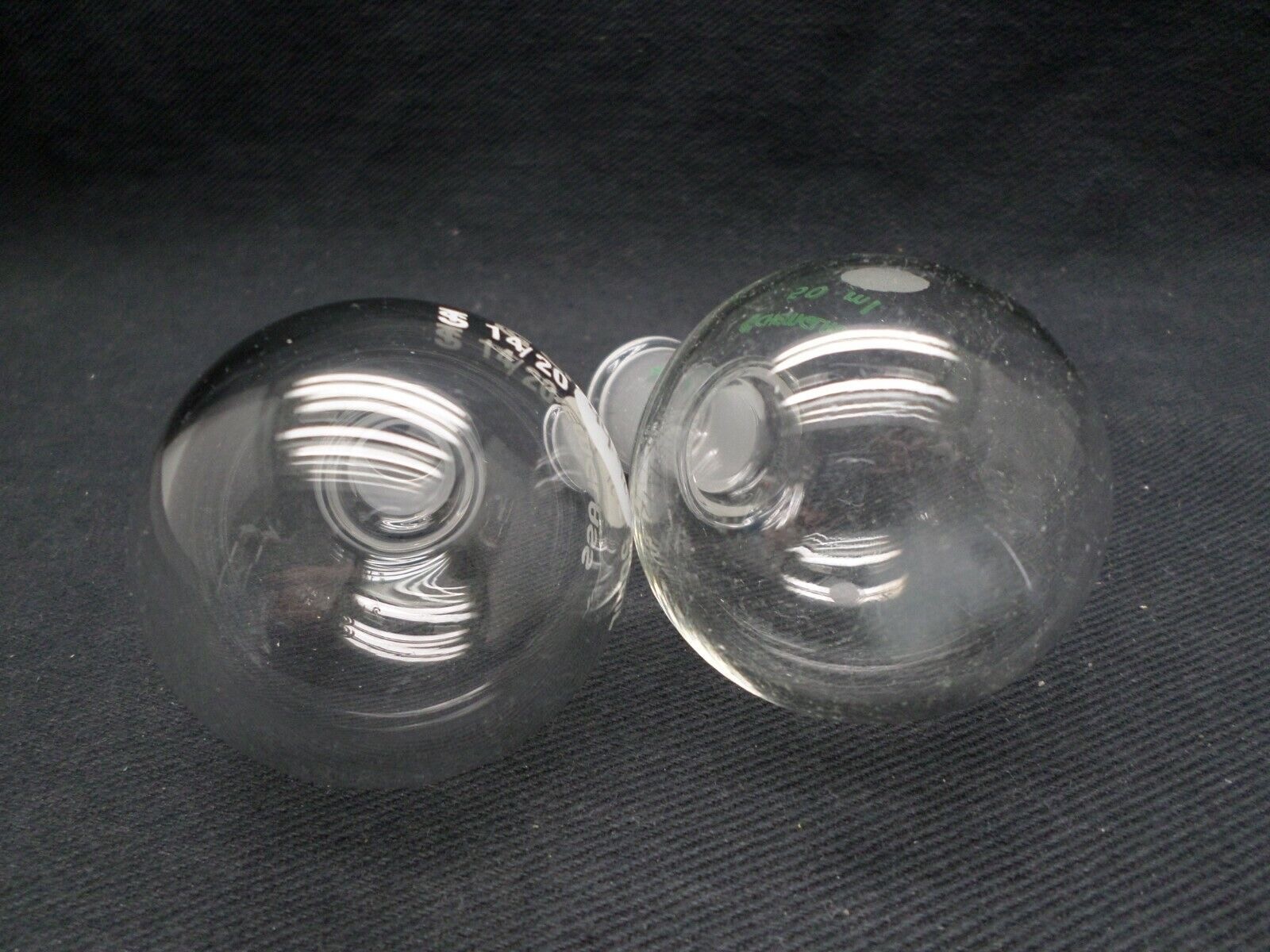 (2) Chemglass 14/20 Joint 50mL Glass Heavy Wall Round Bottom Flask CG-1506-88