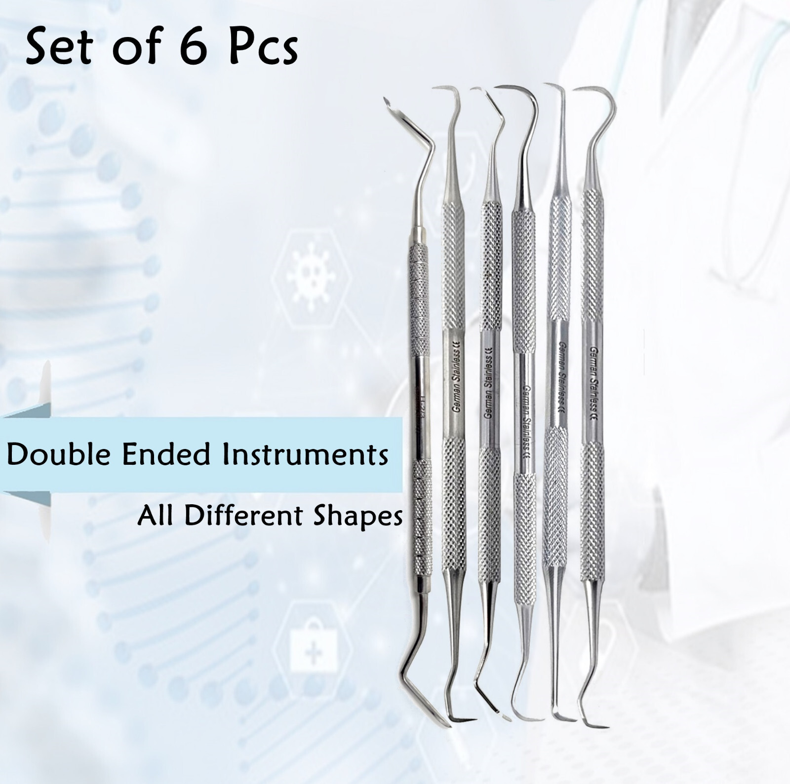 SET OF 6* SICKLE SCALER DENTAL HAND TOOLS INSTRUMENTS DOUBLE ENDED GERMAN STEEL
