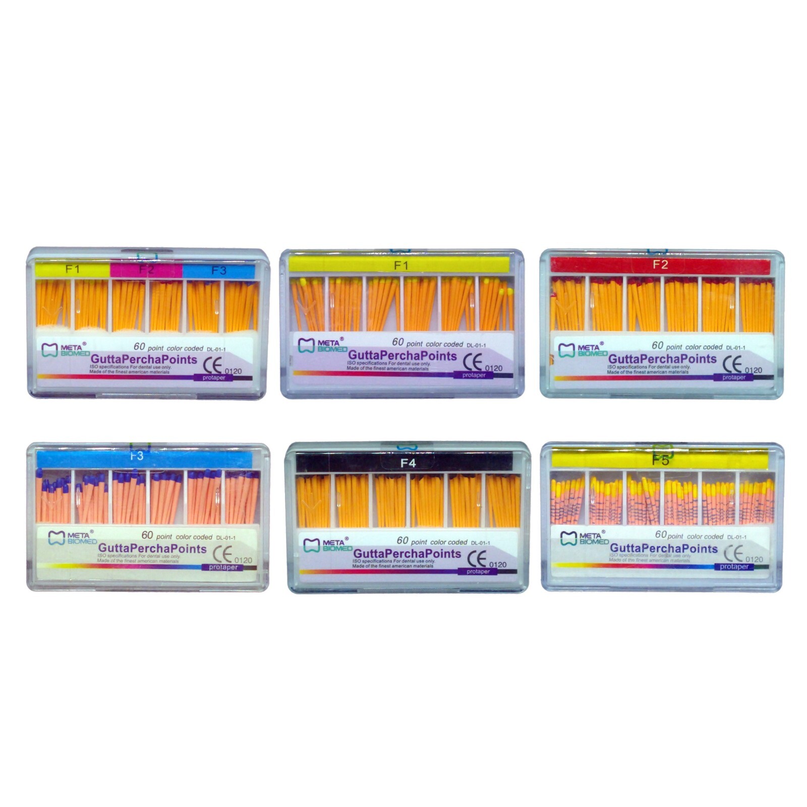 Meta Biomed Dental Gutta Percha F1, F2, F3, F4, F5 Taper 60/Pk Endodontic