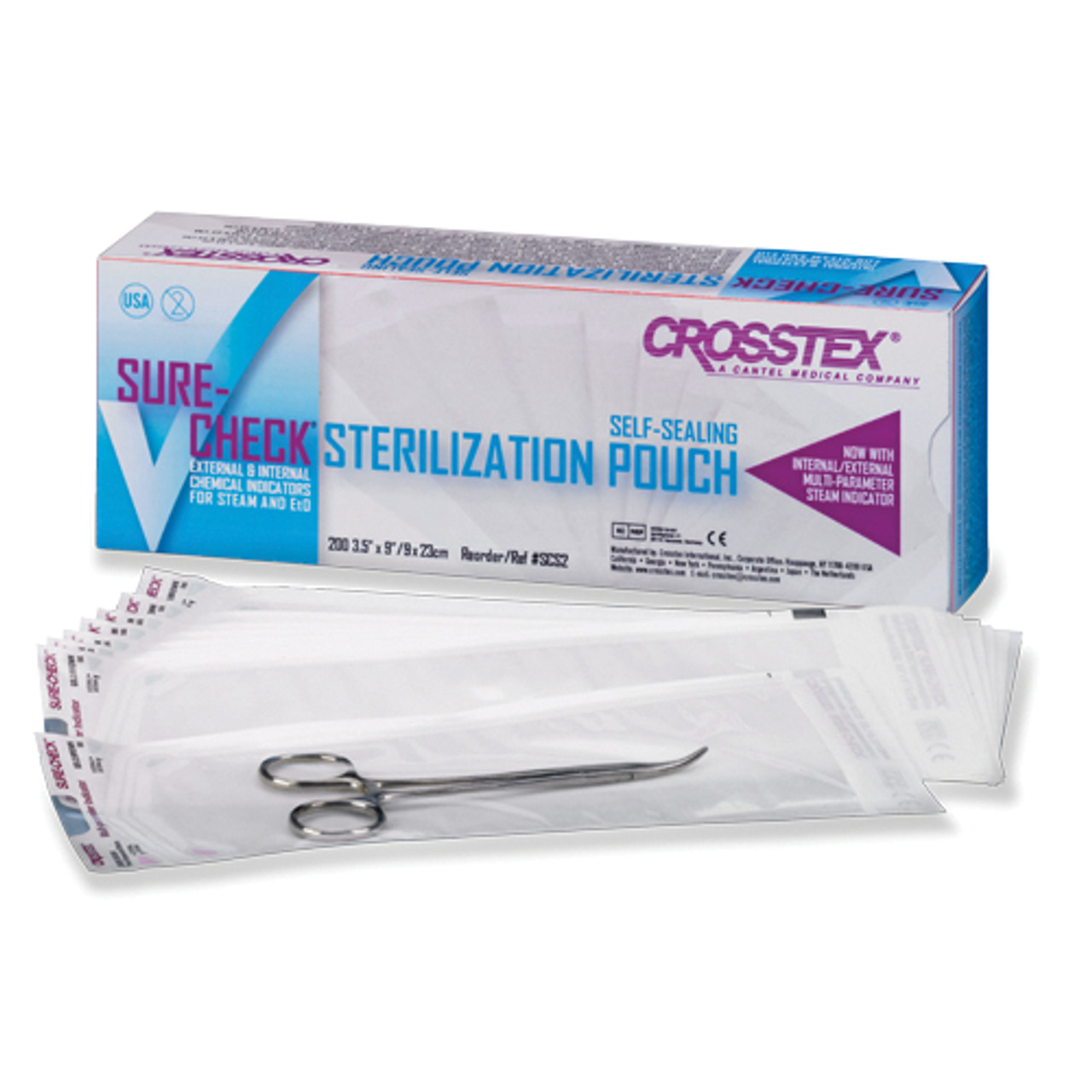 Crosstex SCXS2 Sure-Check Self Sealing Sterilization Pouches 3.5″ x 5.25″ 200/Bx