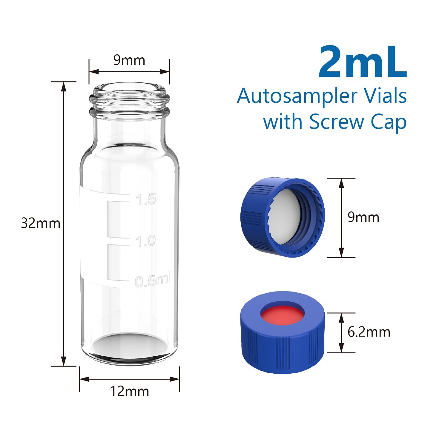 5000PCS HPLC GC 2mL Autosampler Clear Vials Screw Caps PTFE Silicone Liner 9-425