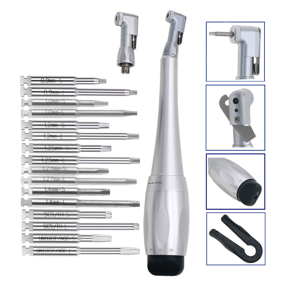 Dental Universal Implant Kit Torque Wrench Contra Angle Handpiece & 16 Drivers