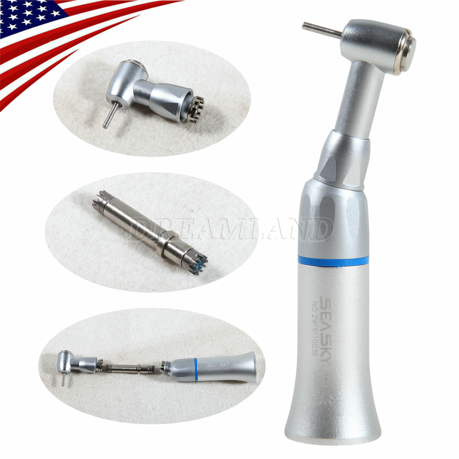 1-10* Dental Slow Low Speed Handpiece Push Button Contra Angle w/ FG 1.6MM Head