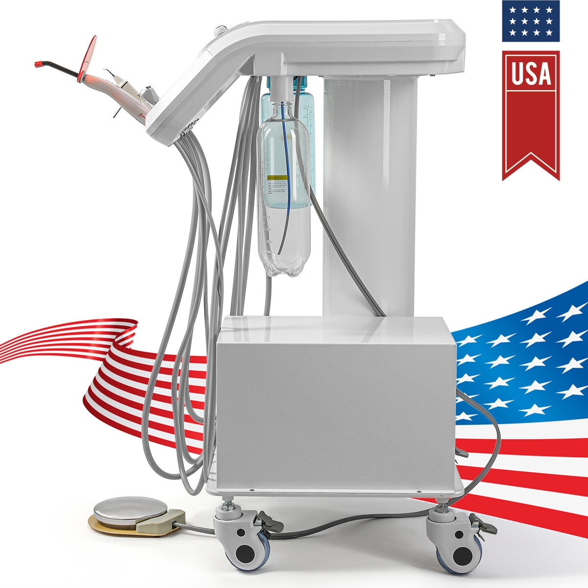 Dental Portable Mobile Delivery Unit Cart Suction System Air Compressor 4Holes