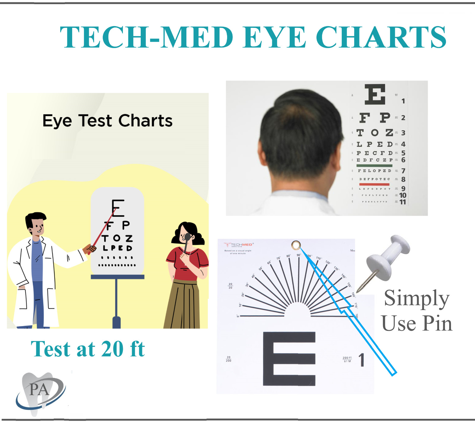 TECH-MED Snellen Eye Chart Visual Acuity Chart 22×11 inches, 5 Models, 20 ft