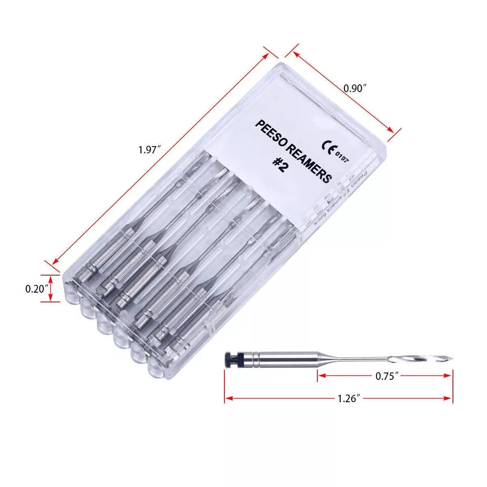 6 Pcs Dental Peeso Reamers Endodontic Stainless Steel Endo Root Canal File Burs