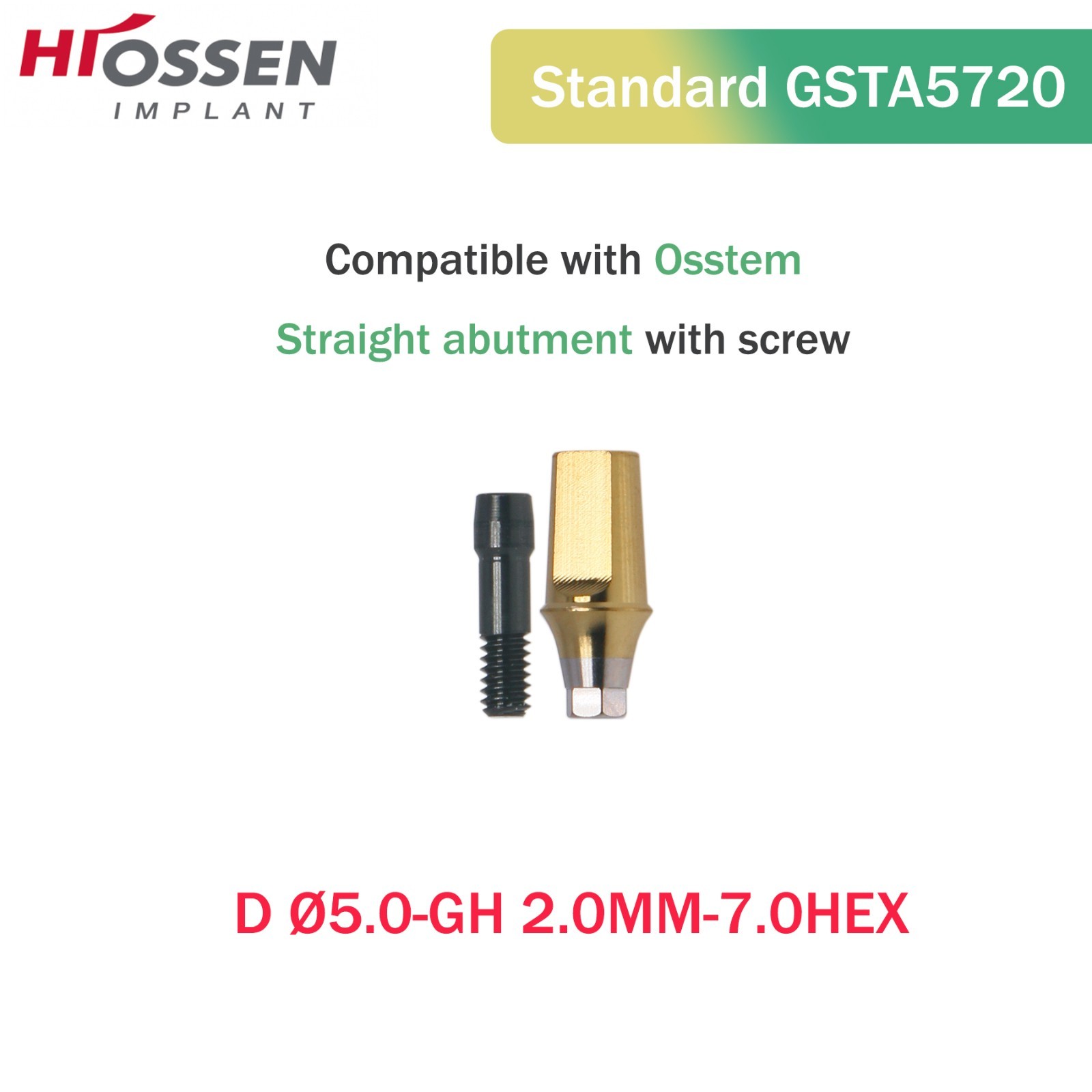 5Pcs Straight Abutment Hiossen Regular with screw conical Osstem Φ4.5-6.0mm Hex
