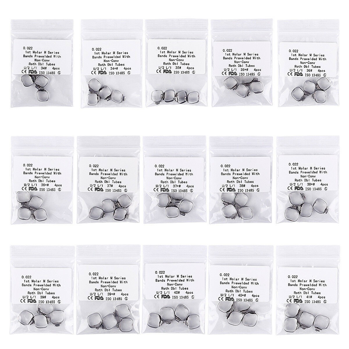 10 Packs Dental Ortho Roth 022 1st Molar Buccal Tube Prewelded Bands U1 L1 29-43
