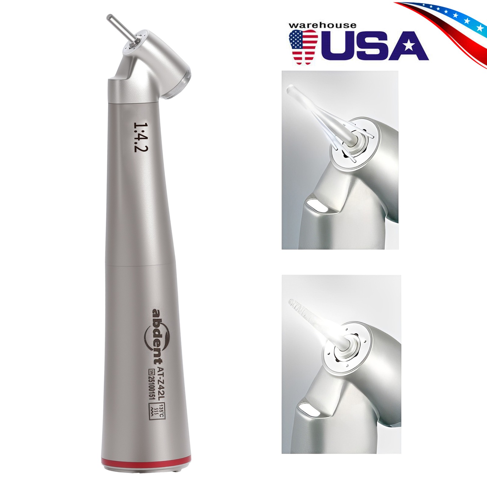 AbDent Dental 45° Contra Angle LED Optic 1:4.2 Handpiece Quattro Spray AT