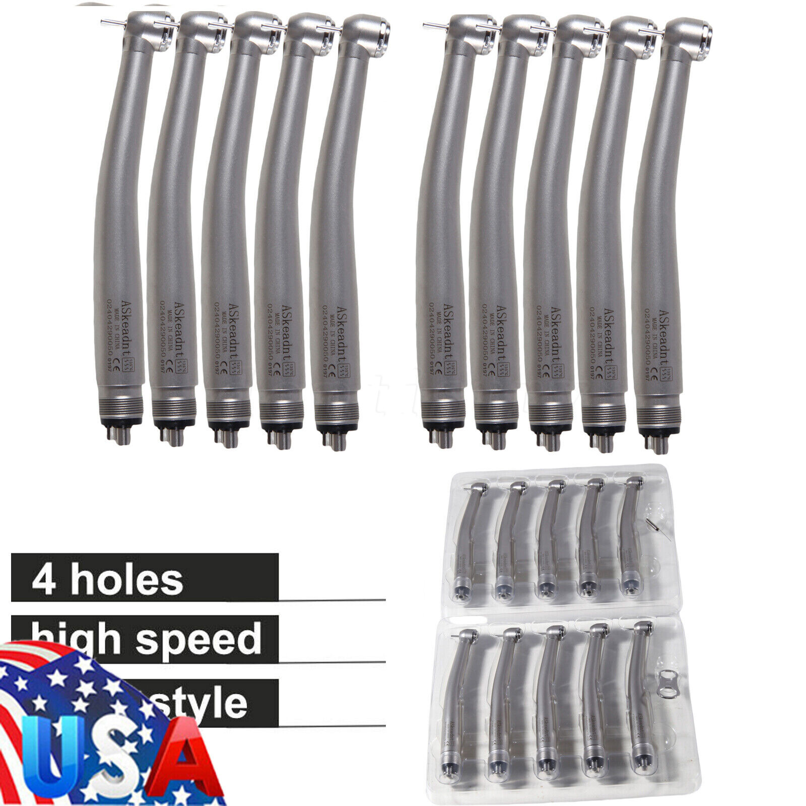 10 Askeadent Dental High Speed Handpiece Push Button Turbine Single Spray