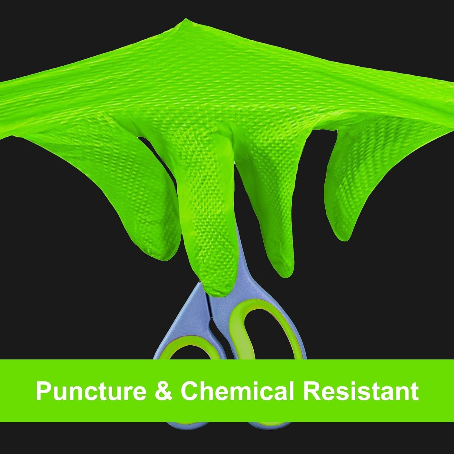 HD Green Gloves, 8 Mil Nitrile Disposable Heavy Duty Raised Diamond Grip Mech…