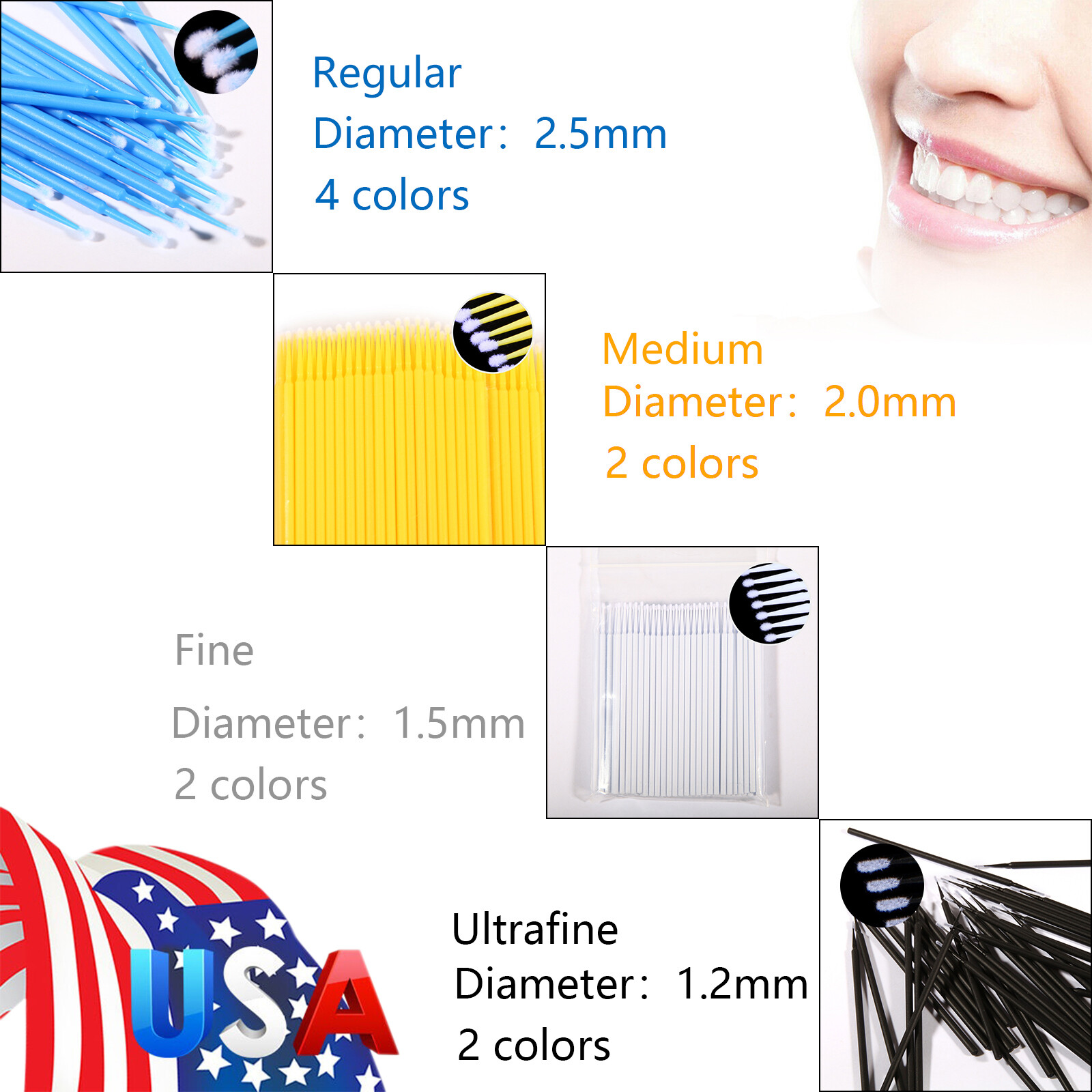NEW Dental Microbrush Disposable Applicators Tips Micro Brush Cleaning 4Sizes
